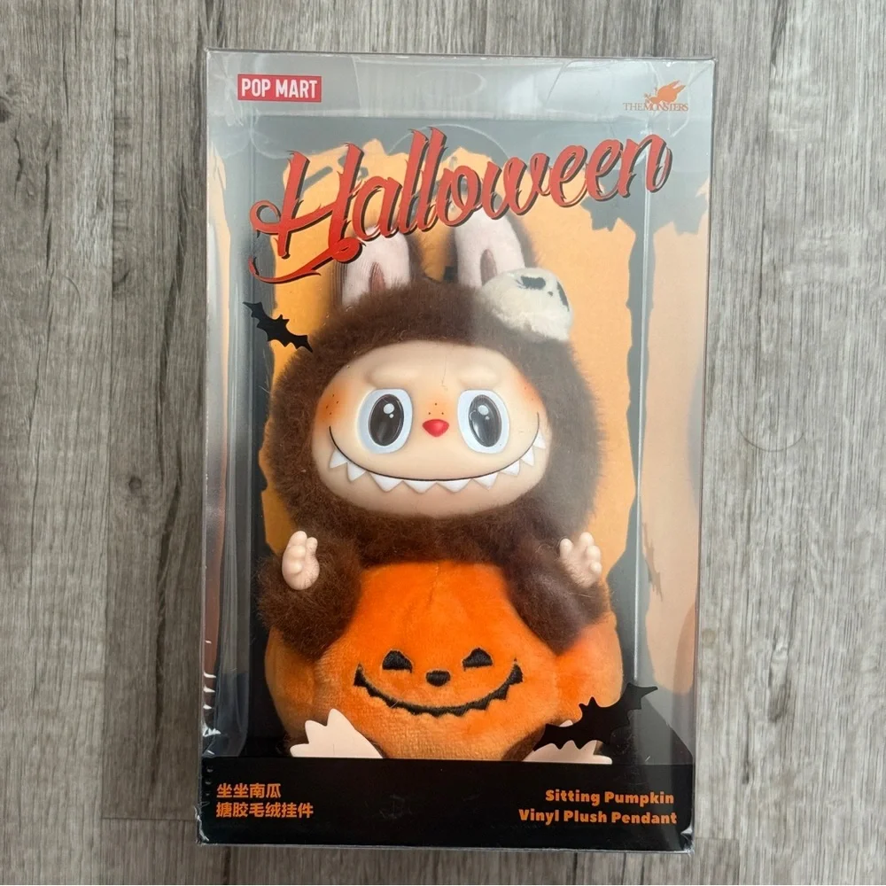 Pop Mart Happy Halloween Sitting Pumpkin Labubu with Case Plush Pendant Popmart